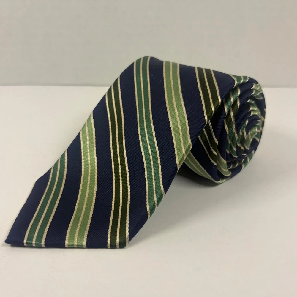 Paul Stuart Necktie Mens OS Blue Green Striped Silk Repp Japan Made Formal Tie